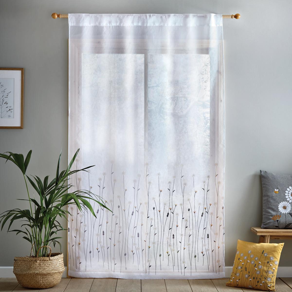 Scandi Floral Ochre Hidden Tab Top Single Voile Ochre – image 3