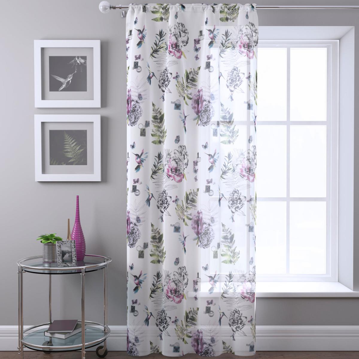 Heavenly Hummingbirds Slot Top Voile Panel White, Pink and Green