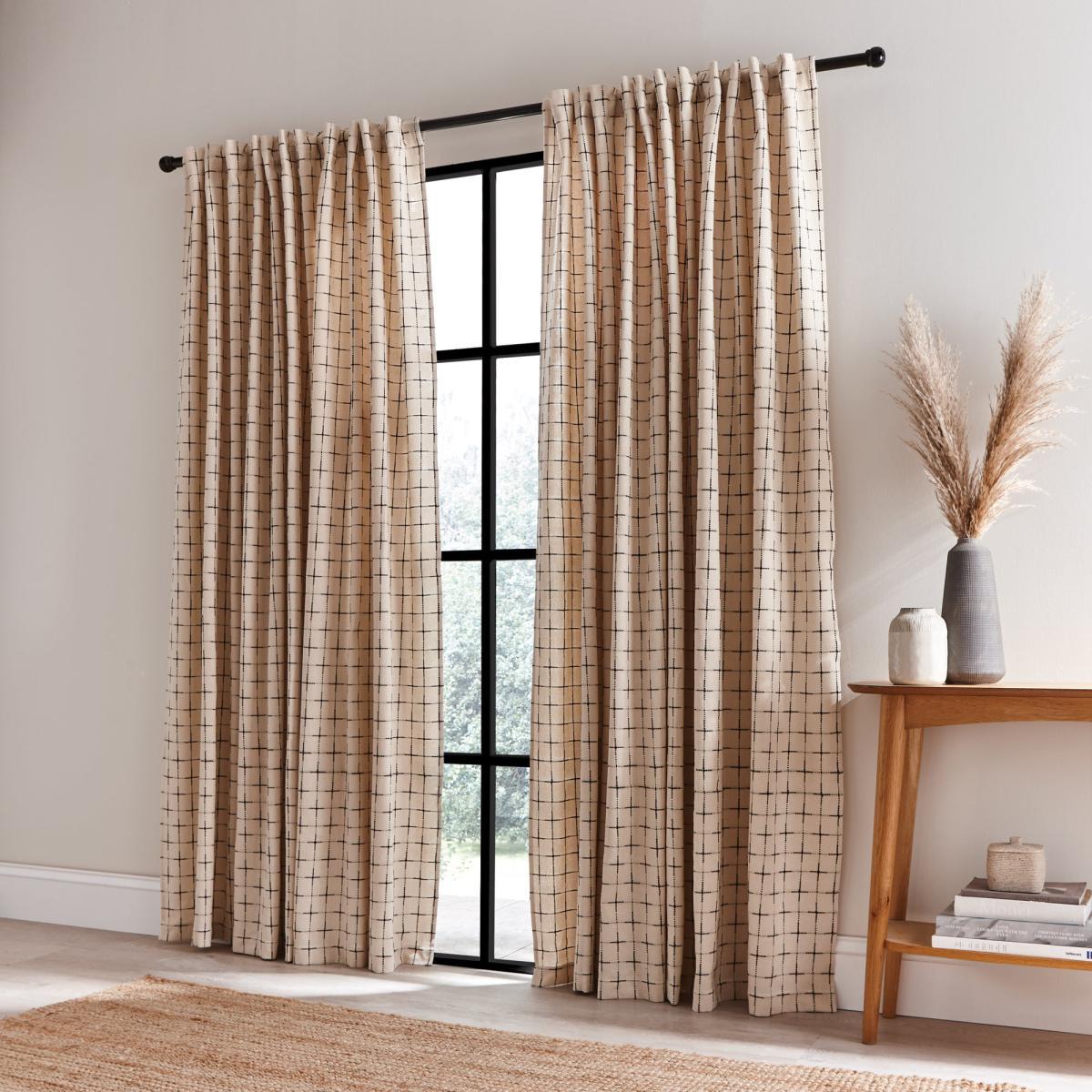 Nomadic Check Unlined Ecru Hidden Tab Top Curtains Cream/Black – image 2