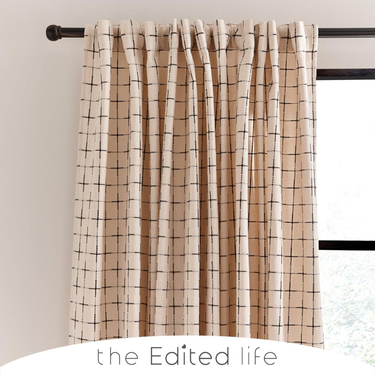 Nomadic Check Unlined Ecru Hidden Tab Top Curtains Cream/Black – image 1