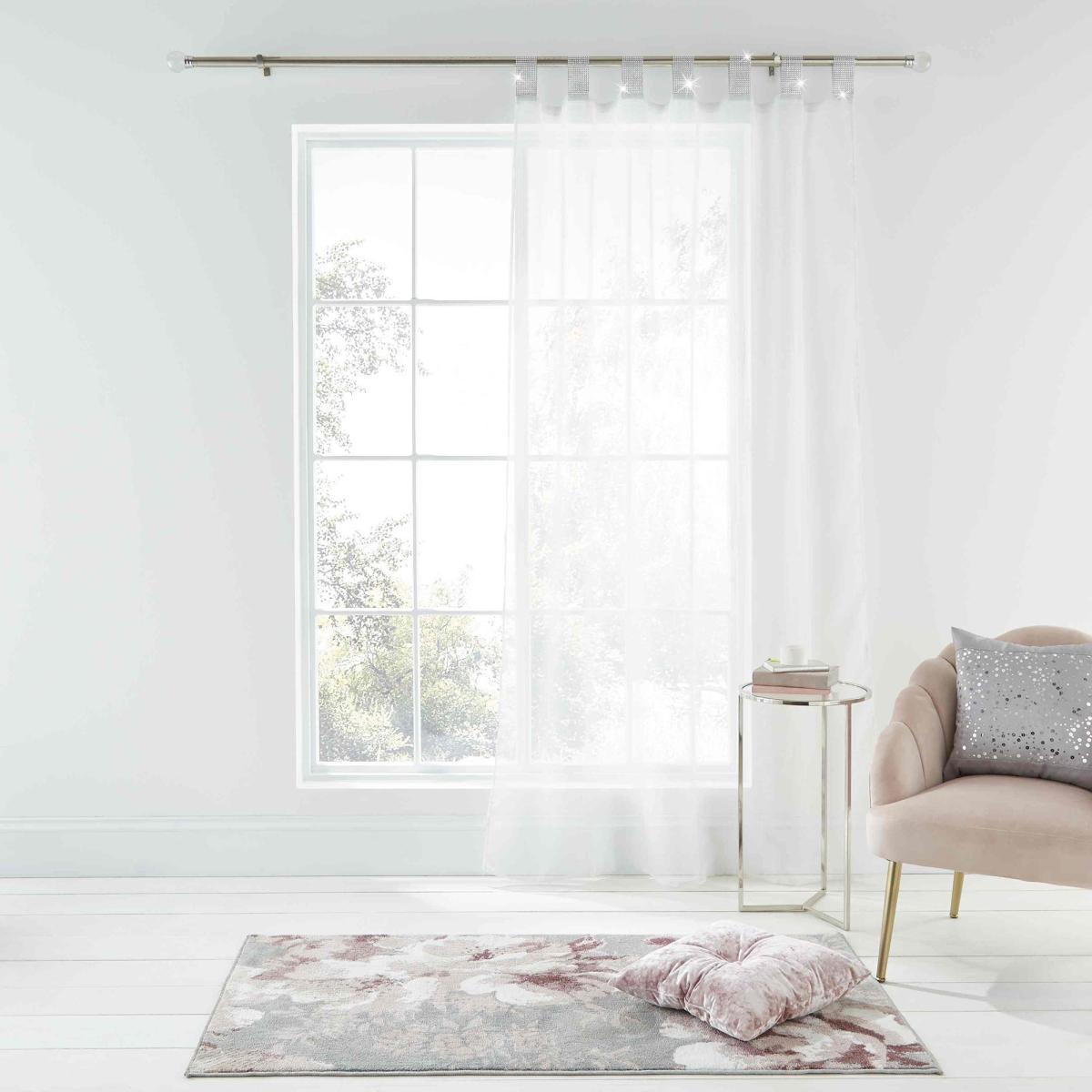 Catherine Lansfield Diamante Sparkle Tab Top Voile Curtain Panel White – image 2