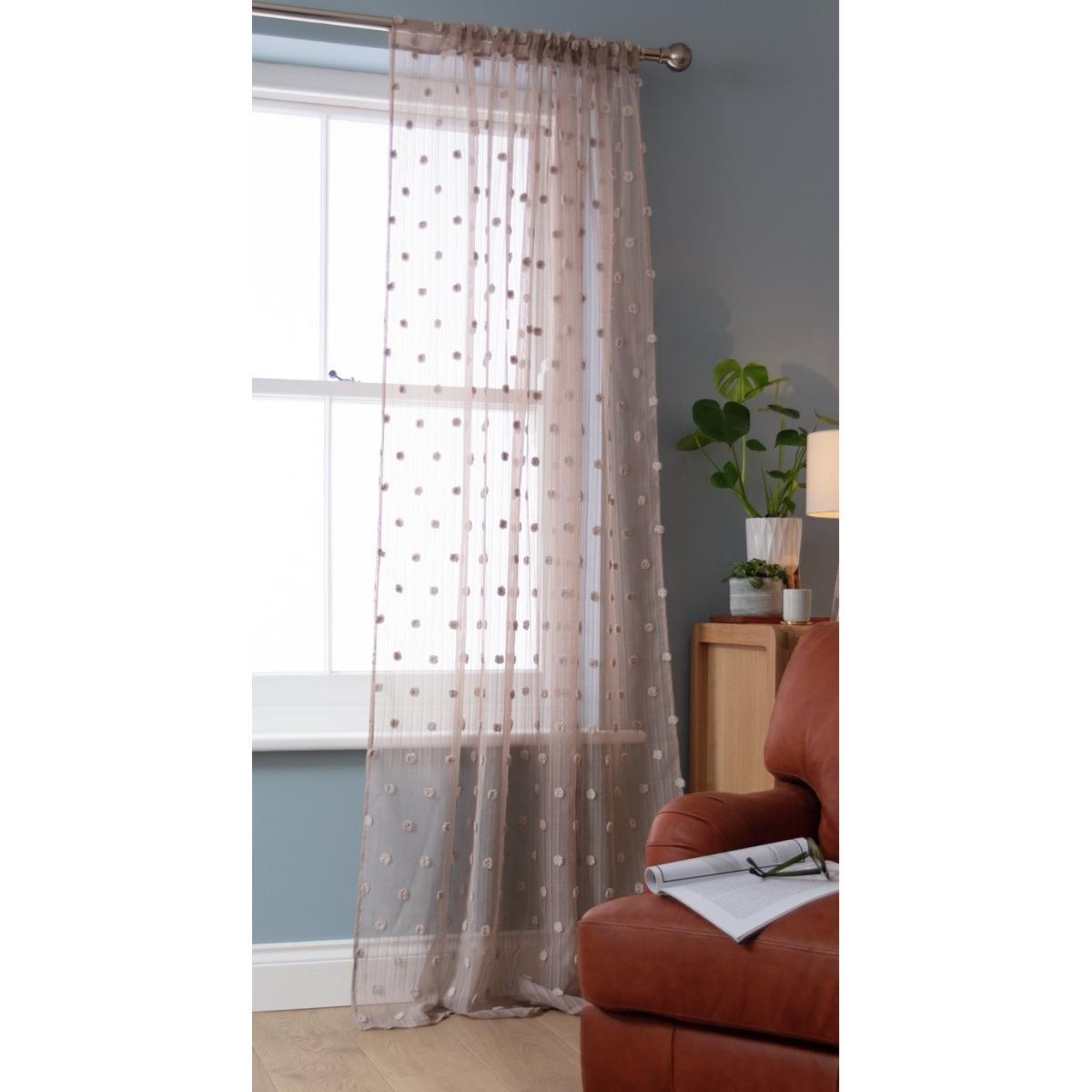 Habitat Pom Pom Sheer Voile Curtain Panel - Grey - 135x229cm – image 3