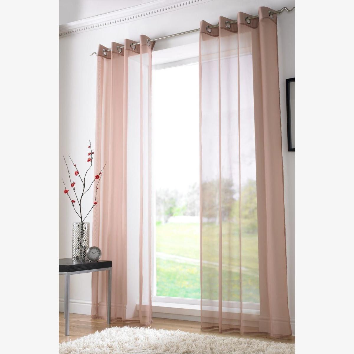 Eyelet Voile Curtain Panels - Light Brown / 137cm