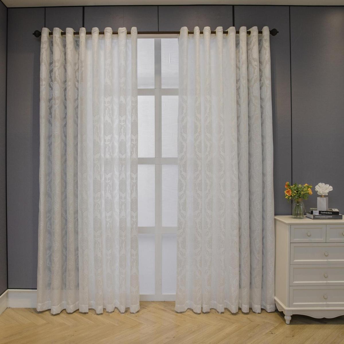 Textured Fabric Voile Curtain - White / 200cm – image 4