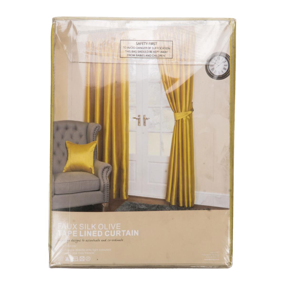 Lined Faux Silk Taped Curtains - Olive / 229cm / 274cm – image 2