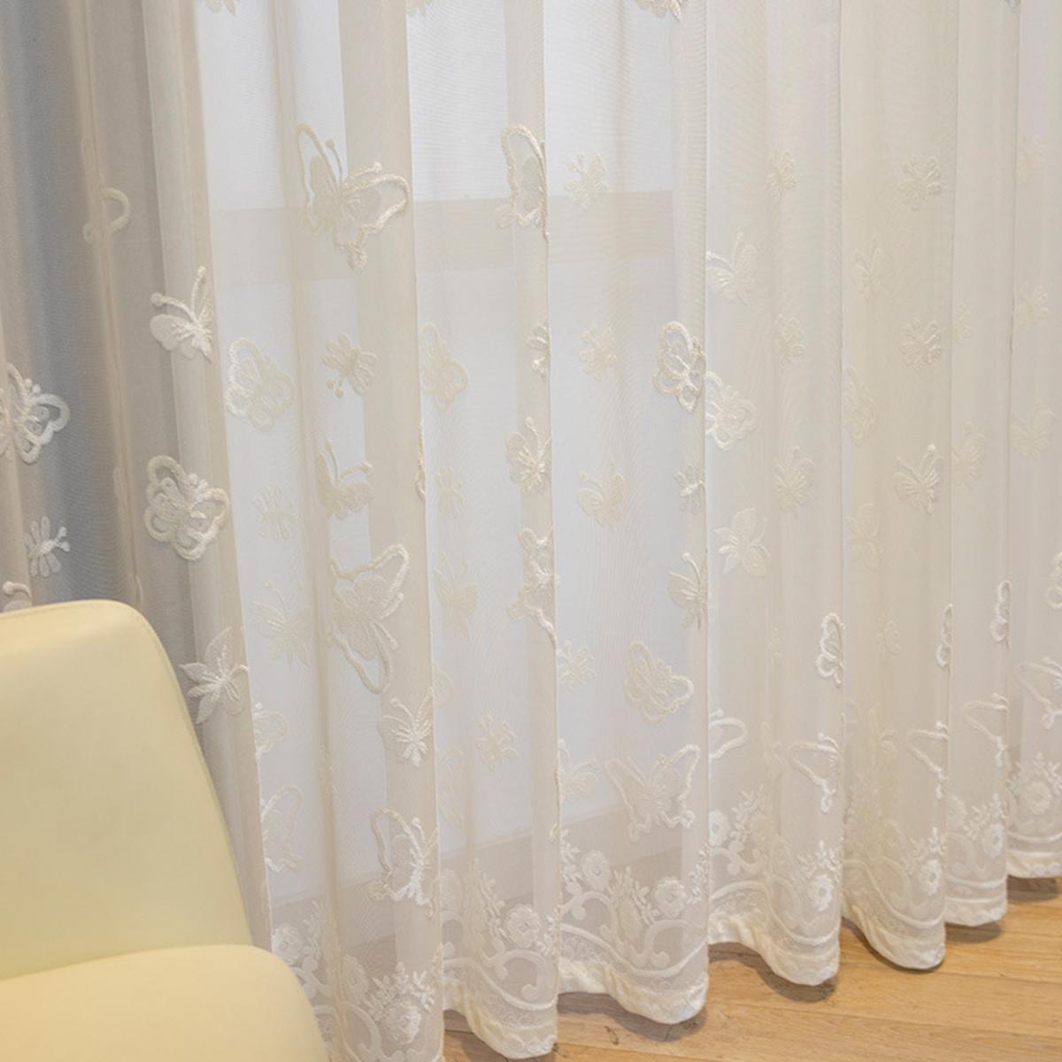 Butterfly Embossed Voile Curtain - White / 215cm – image 2