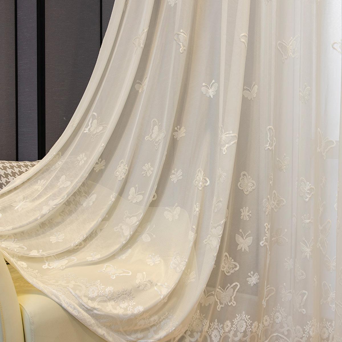 Butterfly Embossed Voile Curtain - White / 215cm – image 3