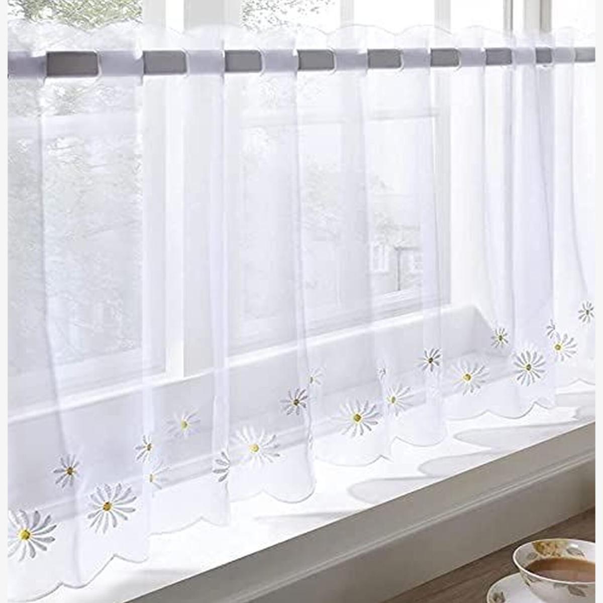 Daisy Kitchen Voile Panel - White / 122cm