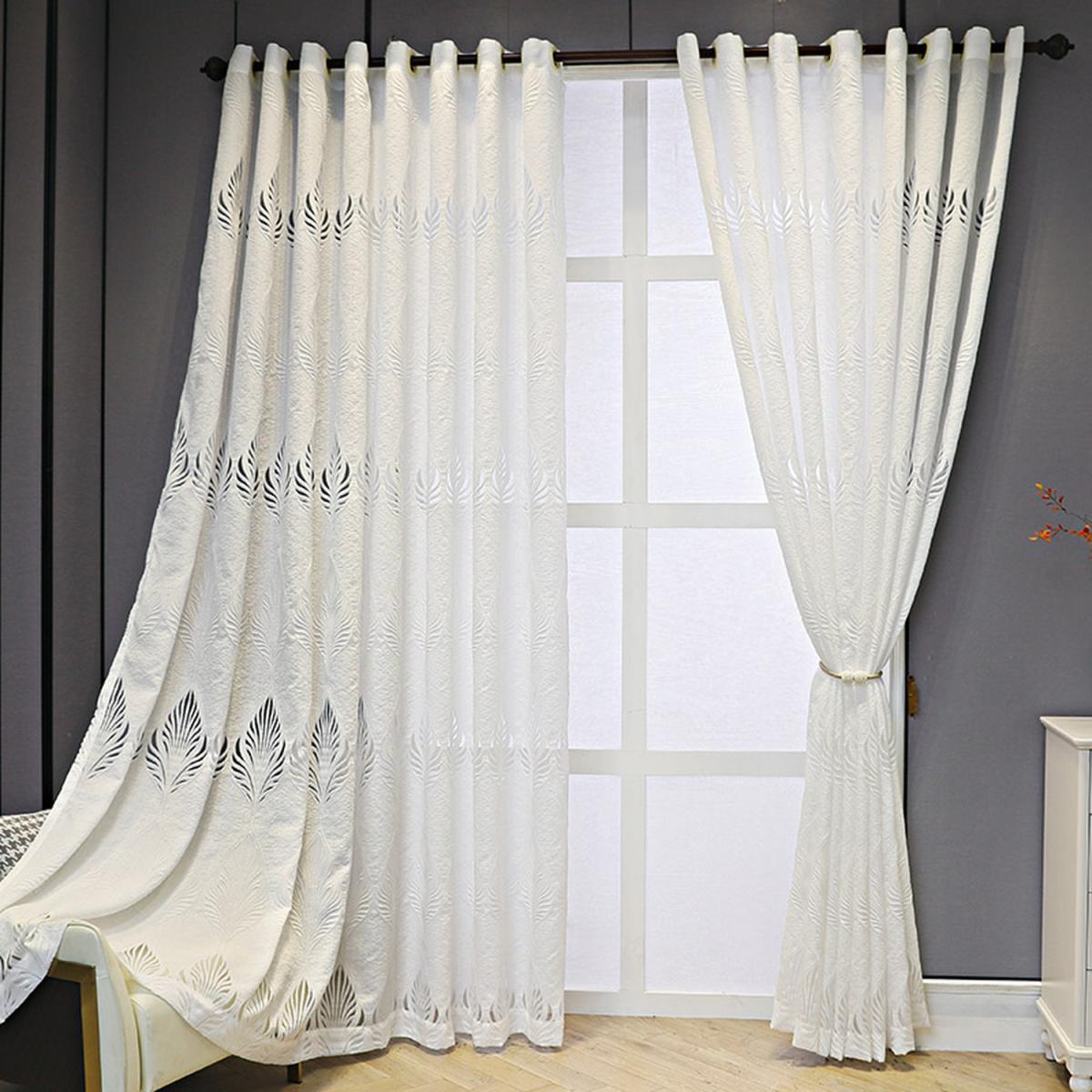 Leaf Patterned Voile Curtain - White / 200cm – image 3