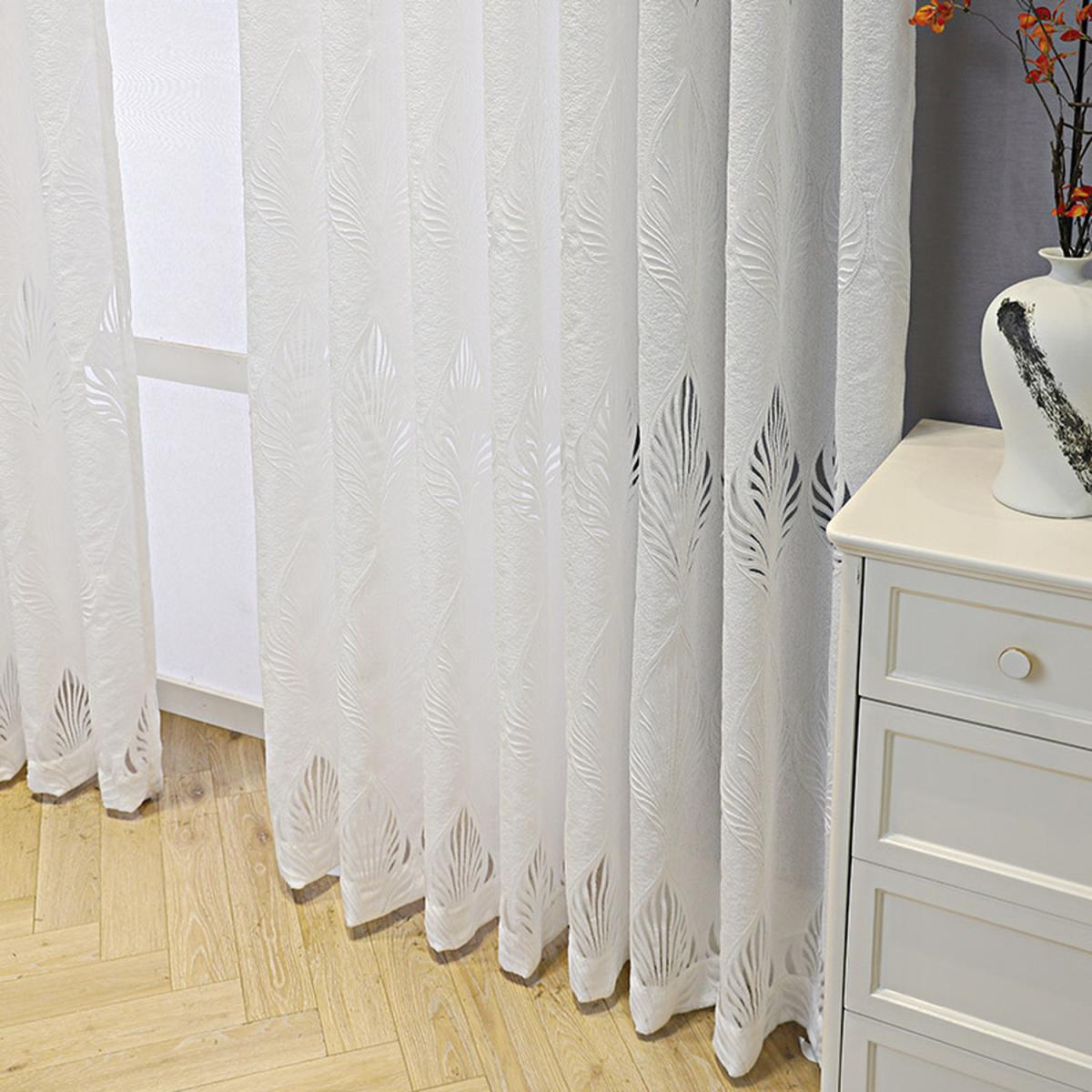Leaf Patterned Voile Curtain - White / 200cm – image 4