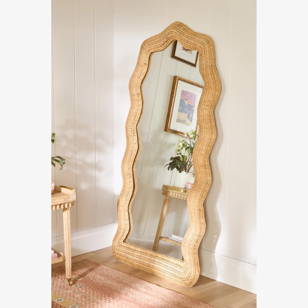 Maxine Rattan Scalloped Floor Mirror – image 1