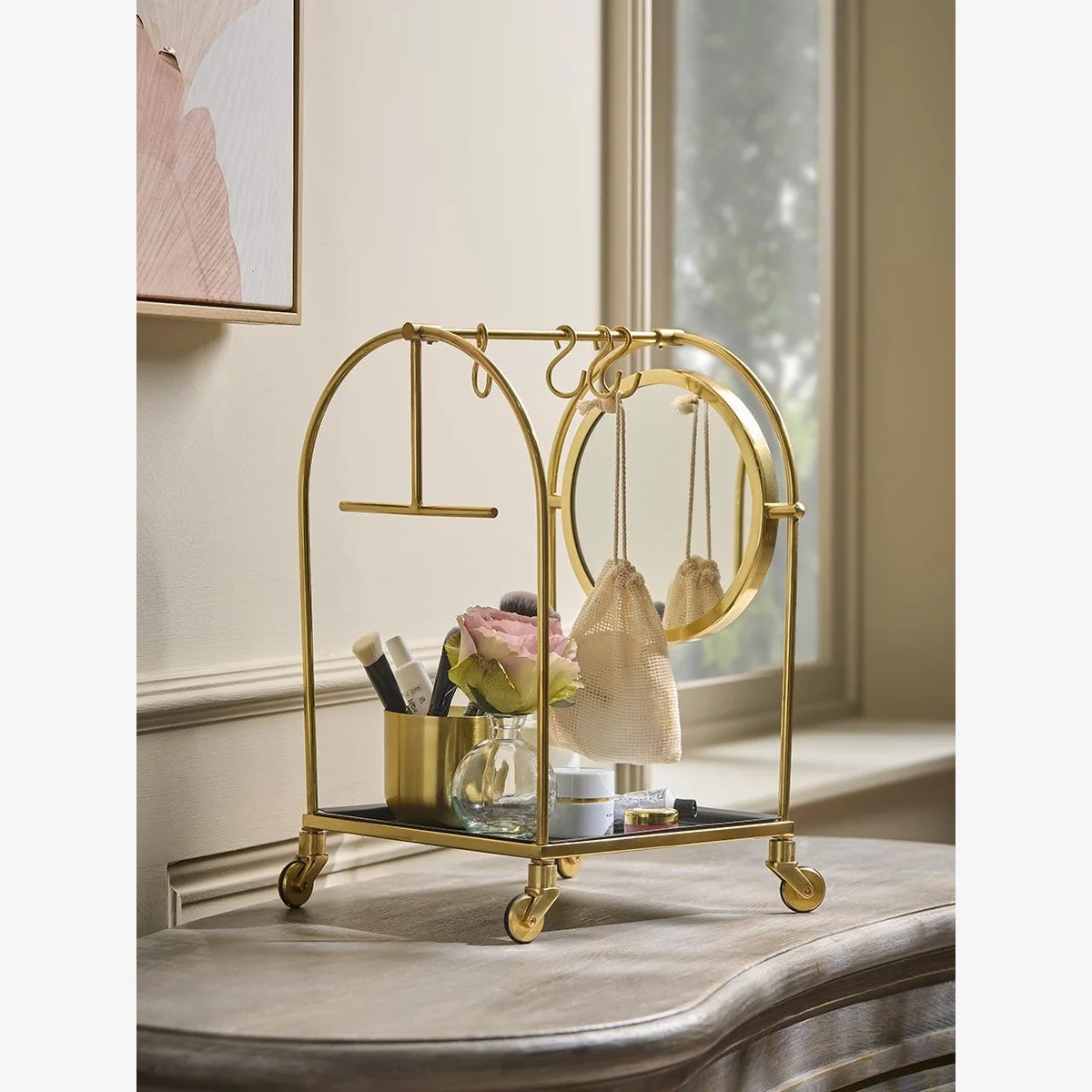 Gold Vanity Organiser With Mirror – image 1