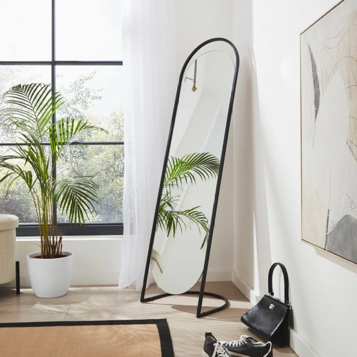 Modern Arch Free Standing Mirror, Black Black – image 1