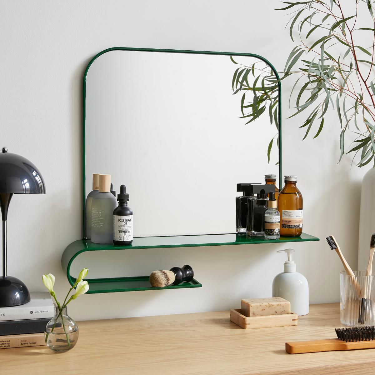 Elements Squoval Wall Mirror with Curling Shelf Emerald – image 2