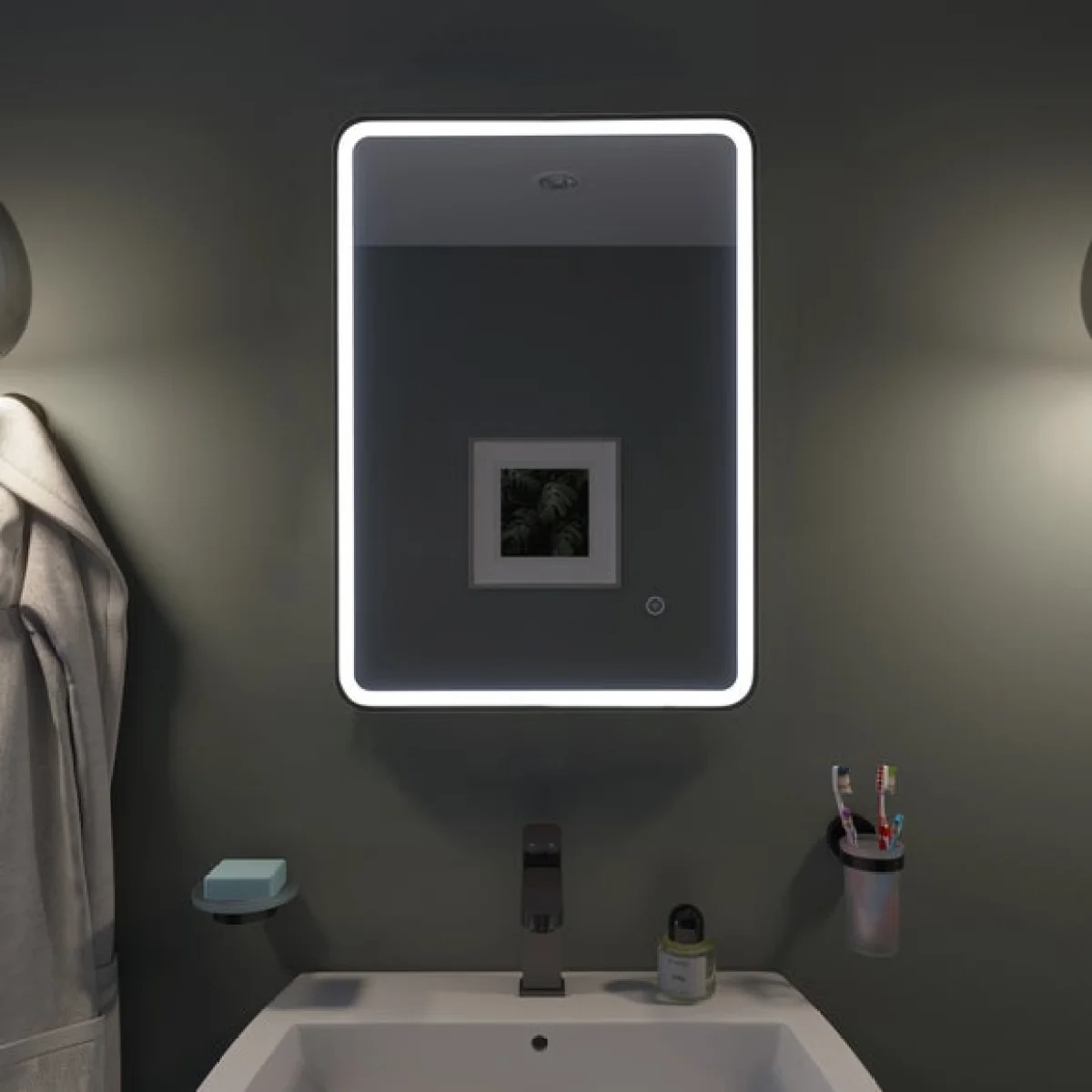 Henderson Framed Rectangle LED Mirror, Black 50x70cm Black – image 1