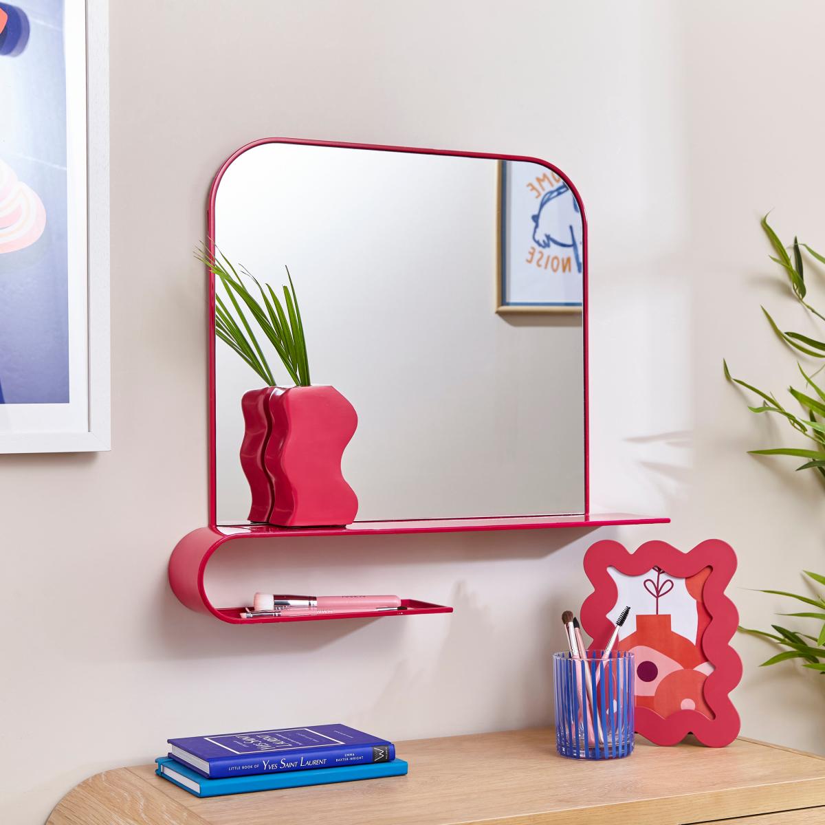 Elements Squoval Wall Mirror with Curling Shelf Magenta – image 2