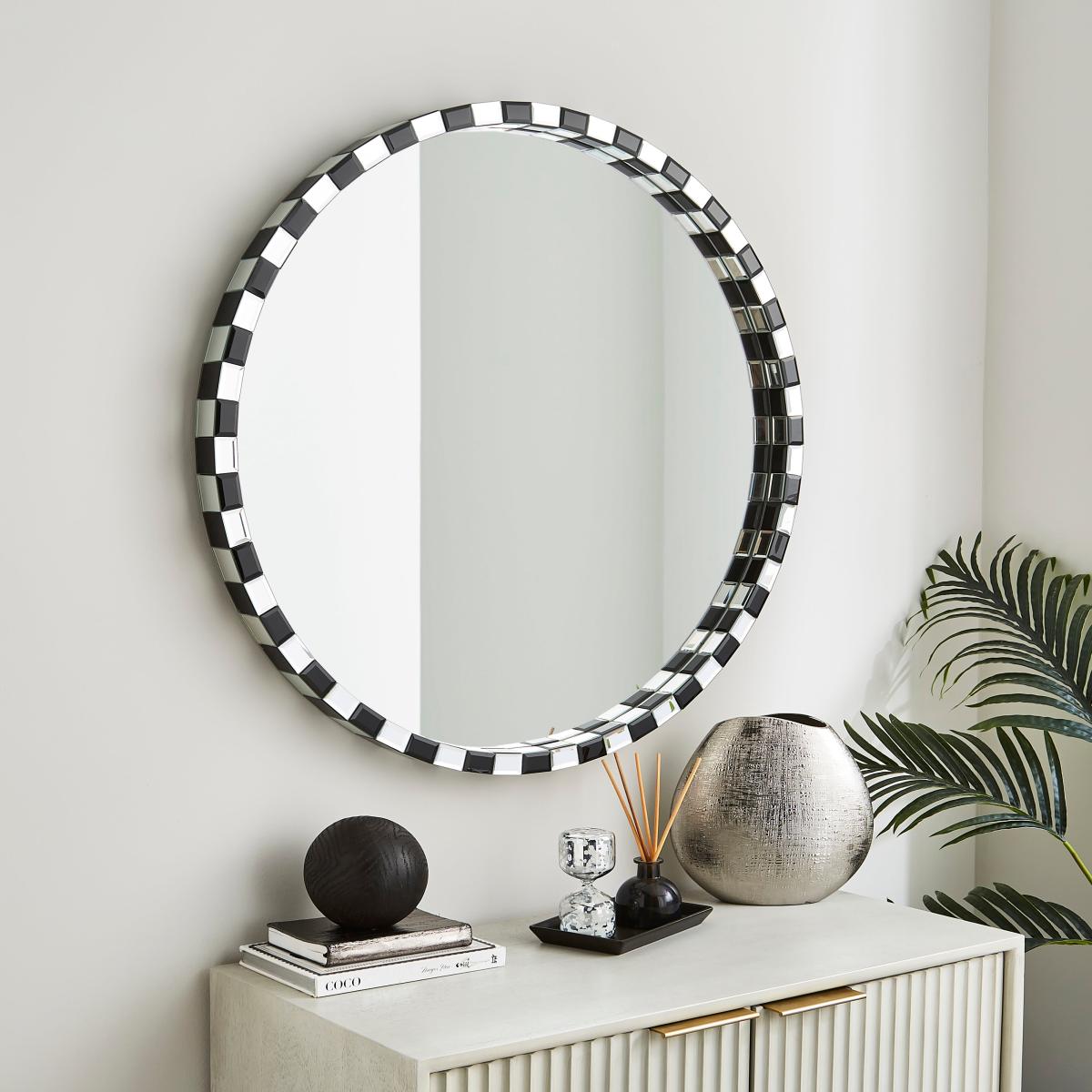 Monochrome Mosaic Edge Round Wall Mirror – image 2