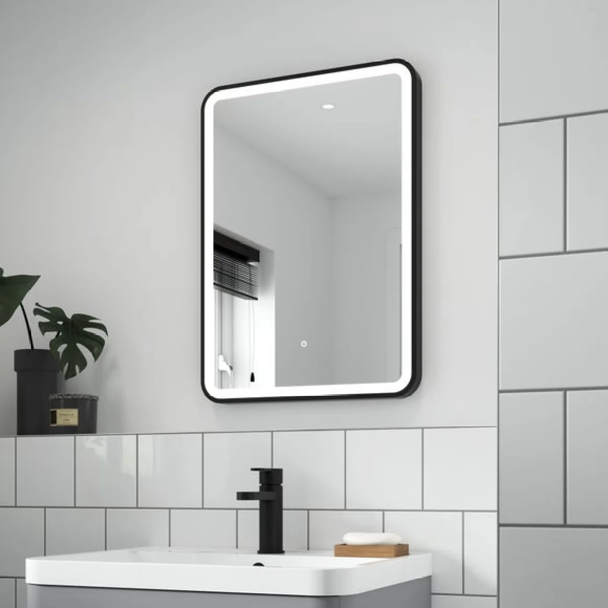 LED Framed Mirror Matt Black