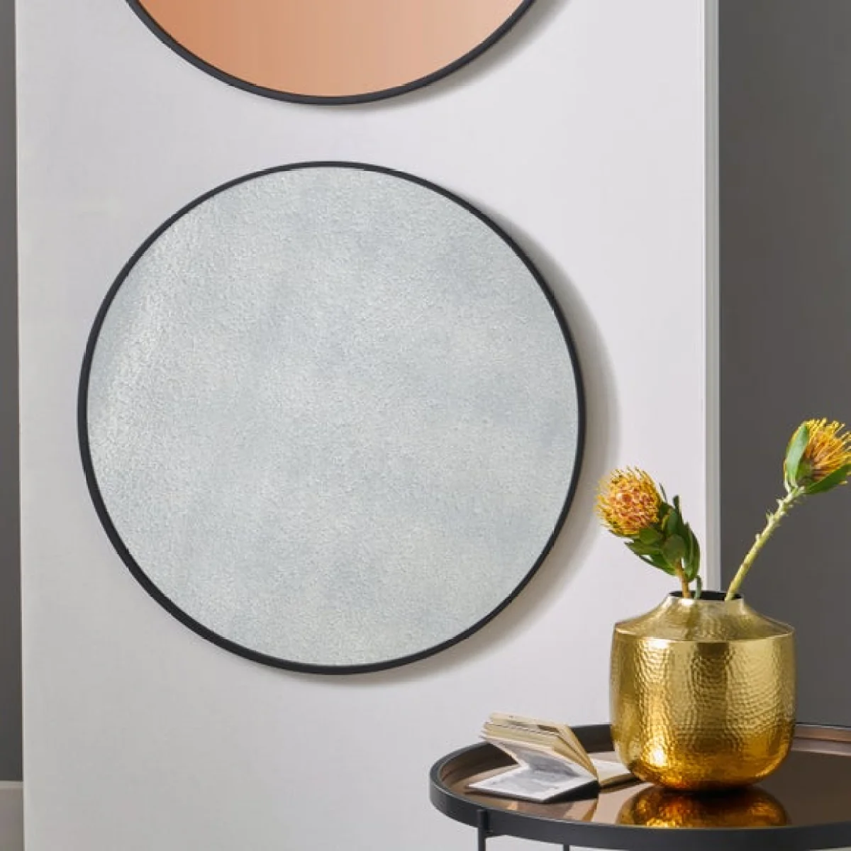 Wood Veneer Round Mirror, Matt Black 74cm Black – image 1