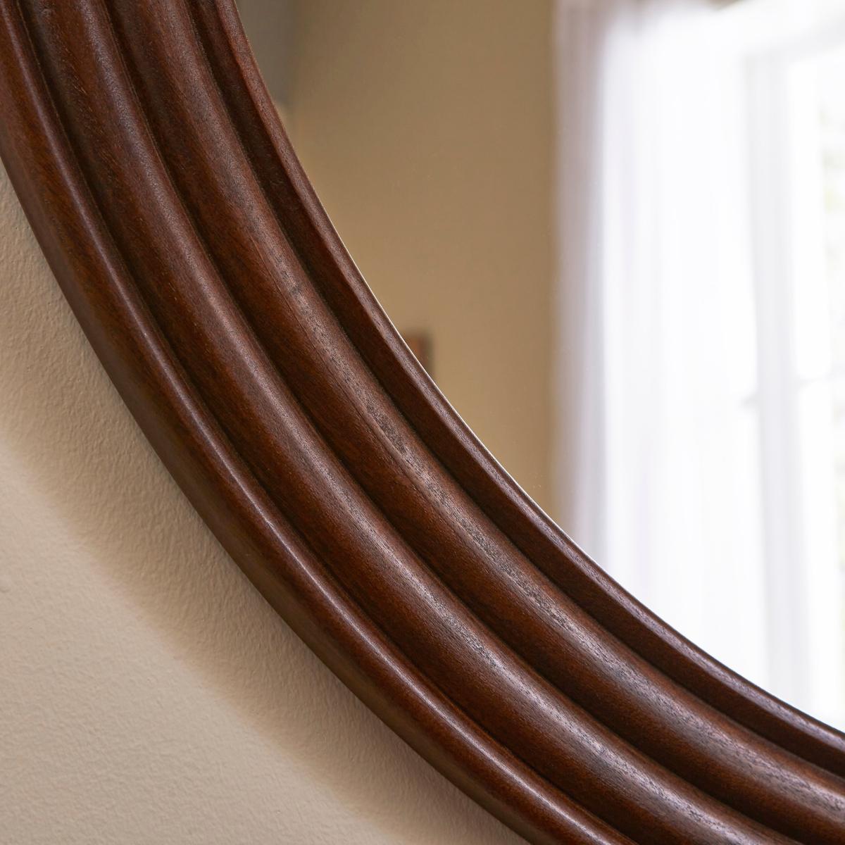Heart and Soul Round Ribbed Wall Mirror Wood (Brown) – image 2