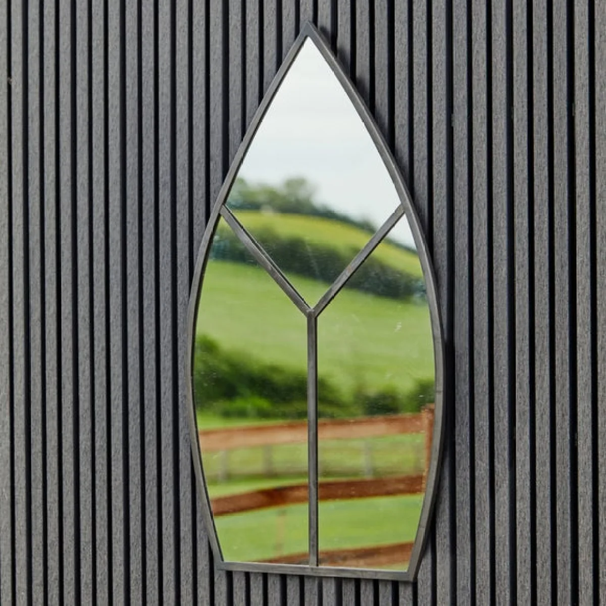Archway Outdoor Leaf-Shaped Mirror, 90cm x 50cm Rust – image 2