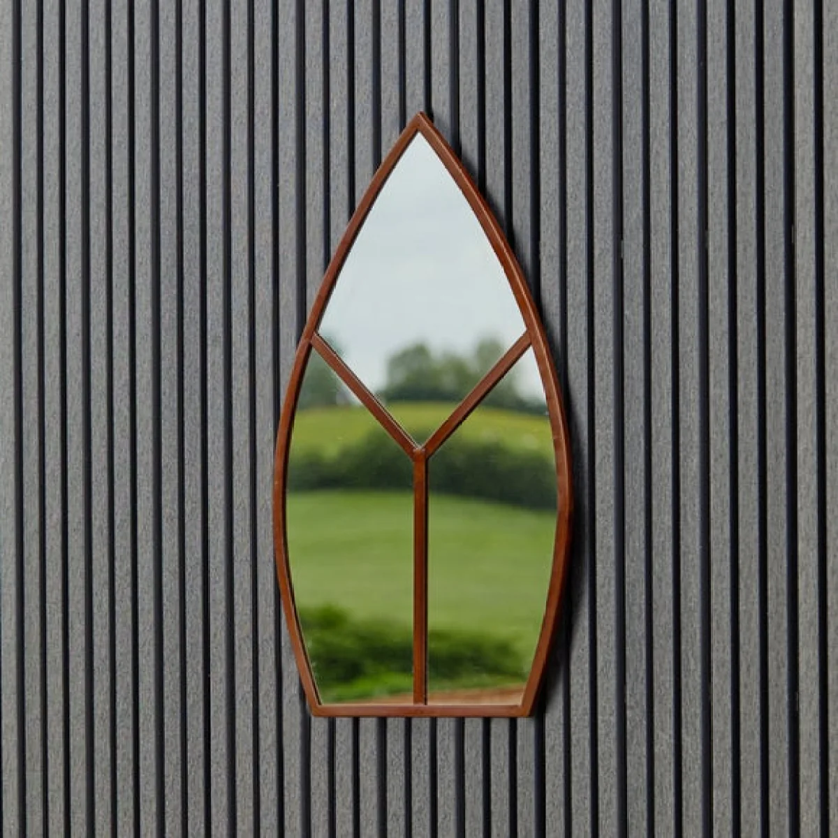 Archway Outdoor Leaf-Shaped Mirror, 90cm x 50cm Rust – image 1
