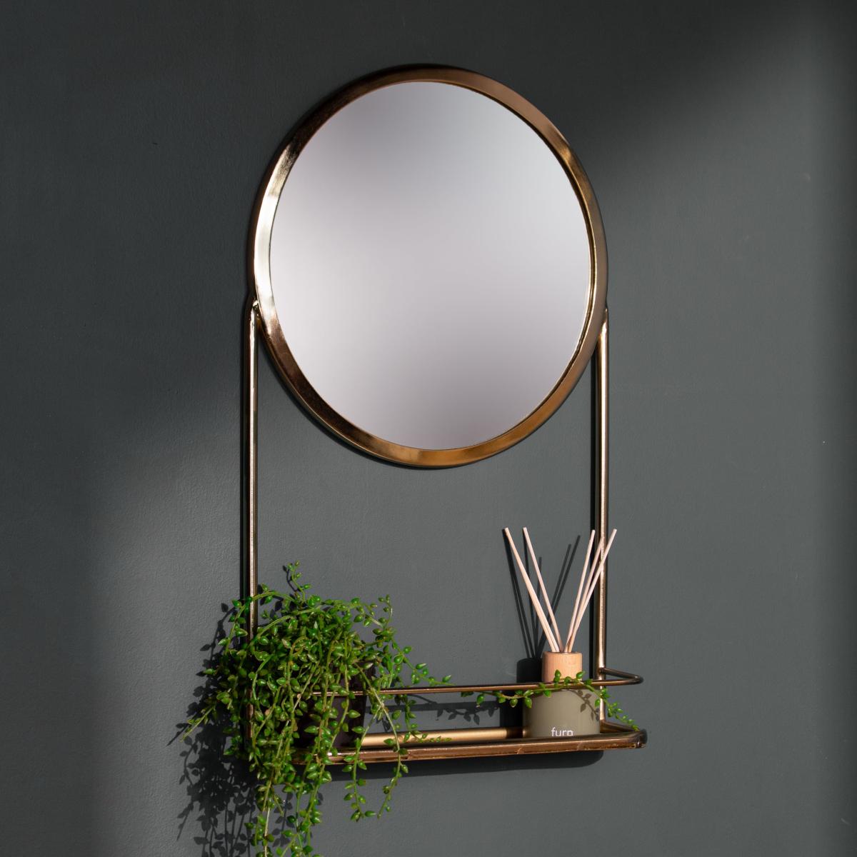 Ouko Round Brass Wall Mirror with Shelf – image 2