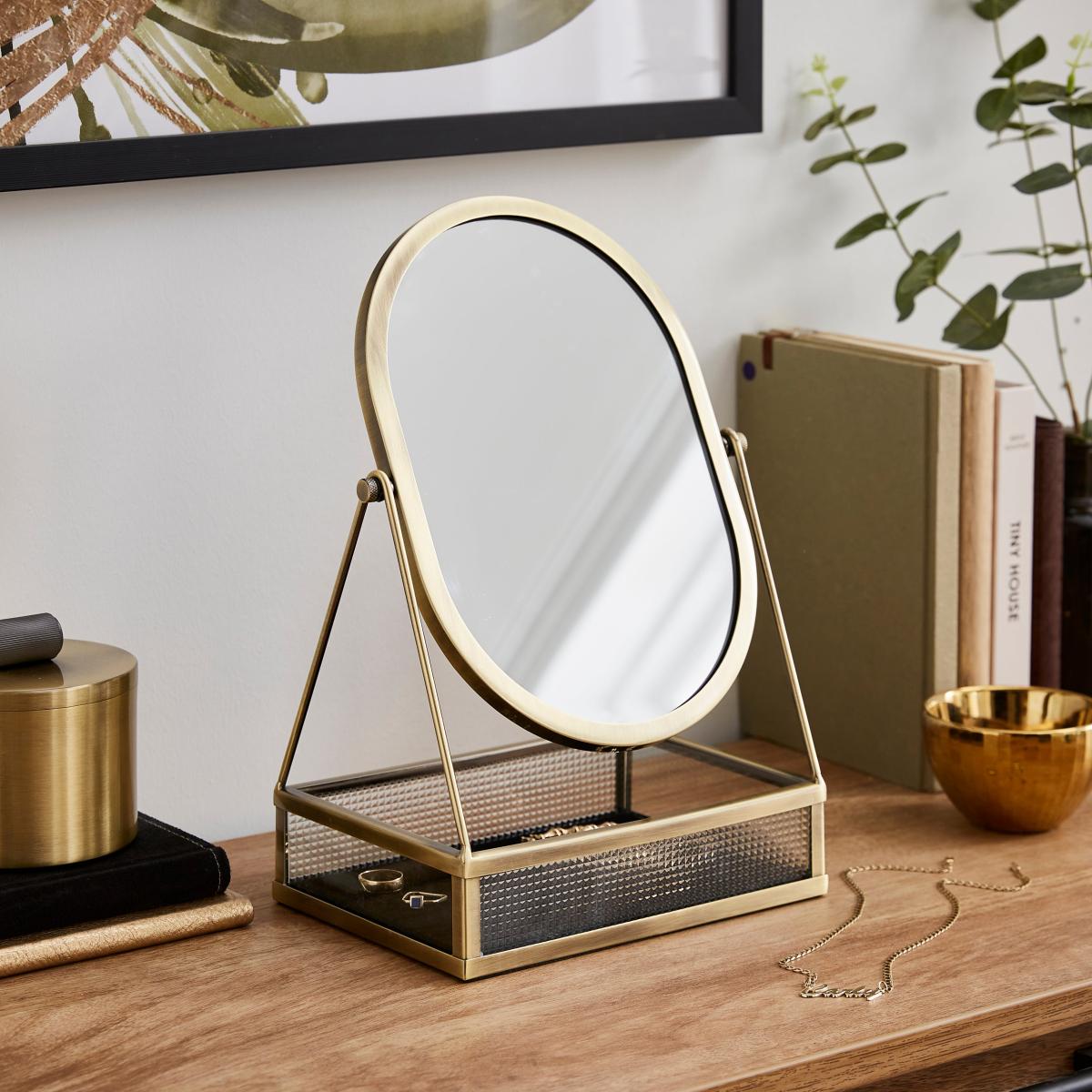 Industrial Gold Oval Dressing Table Mirror – image 2