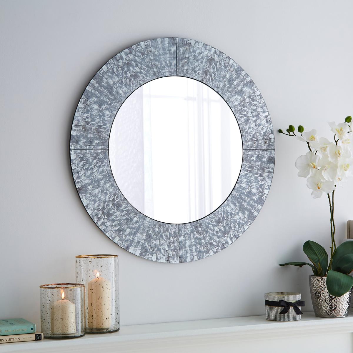 Luxe Tiled Round Wall Mirror Silver – image 2