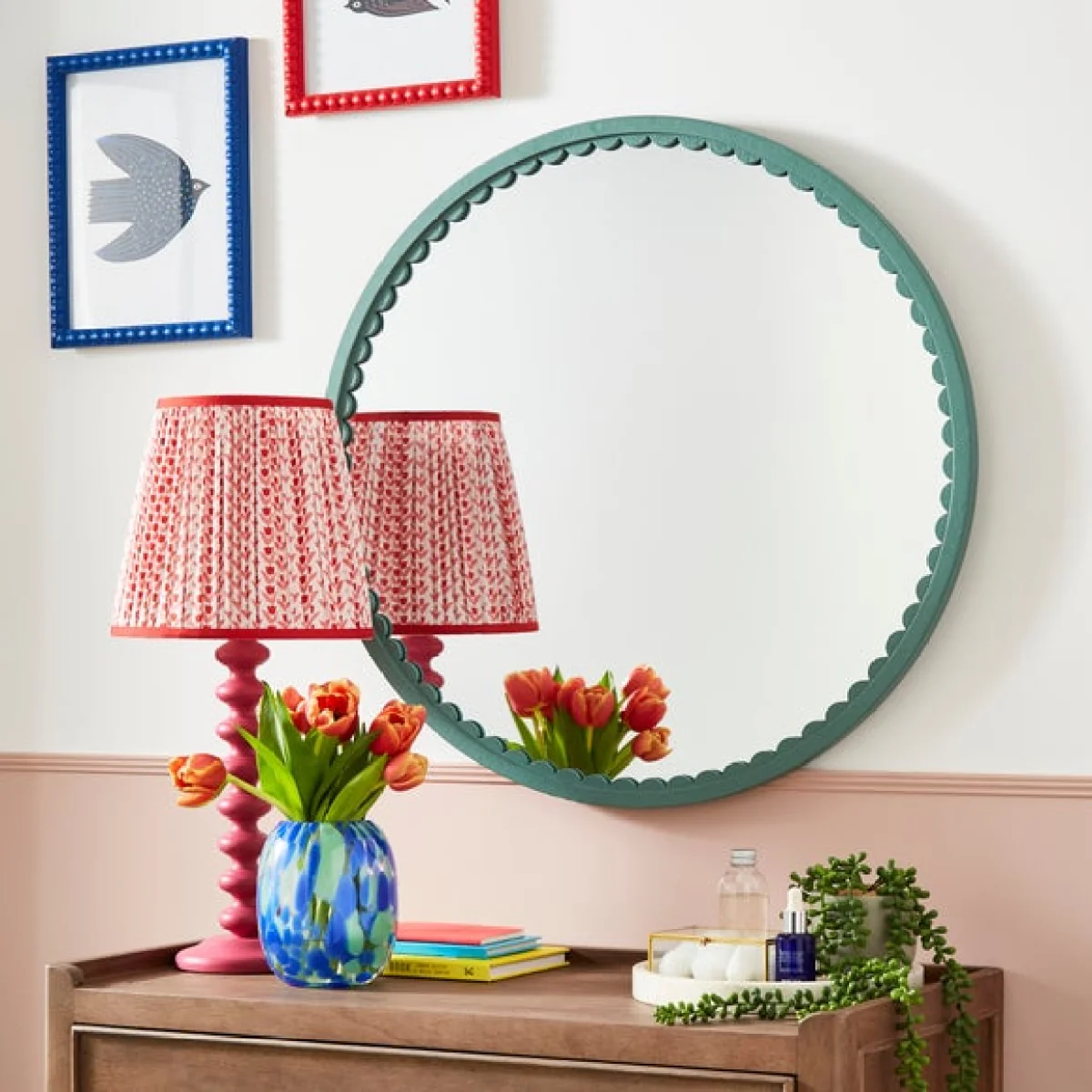Scalloped Forest Green Mirror 70cm Green – image 1