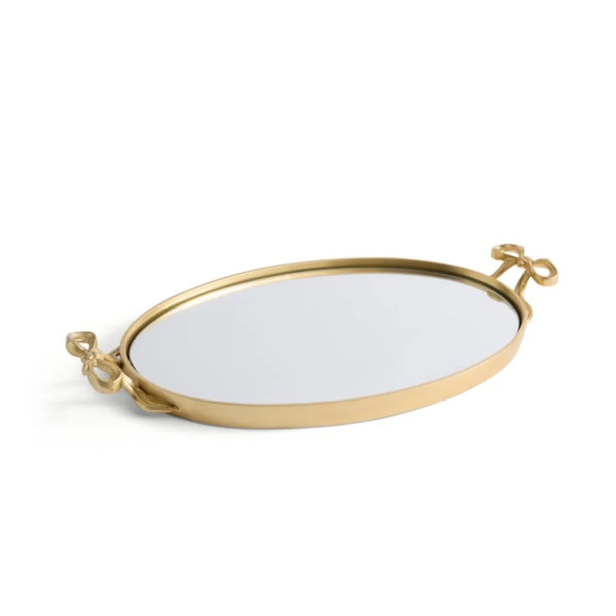 Gold Bow Handled Oval Mirrored Tray – image 3