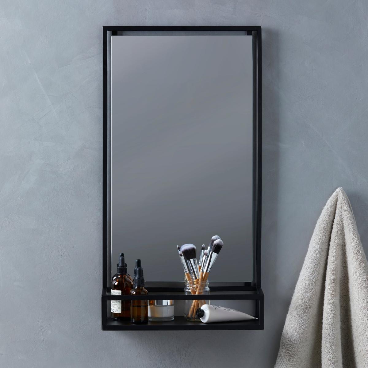 London Rectangle Wall Mirror with Shelf Matt Black