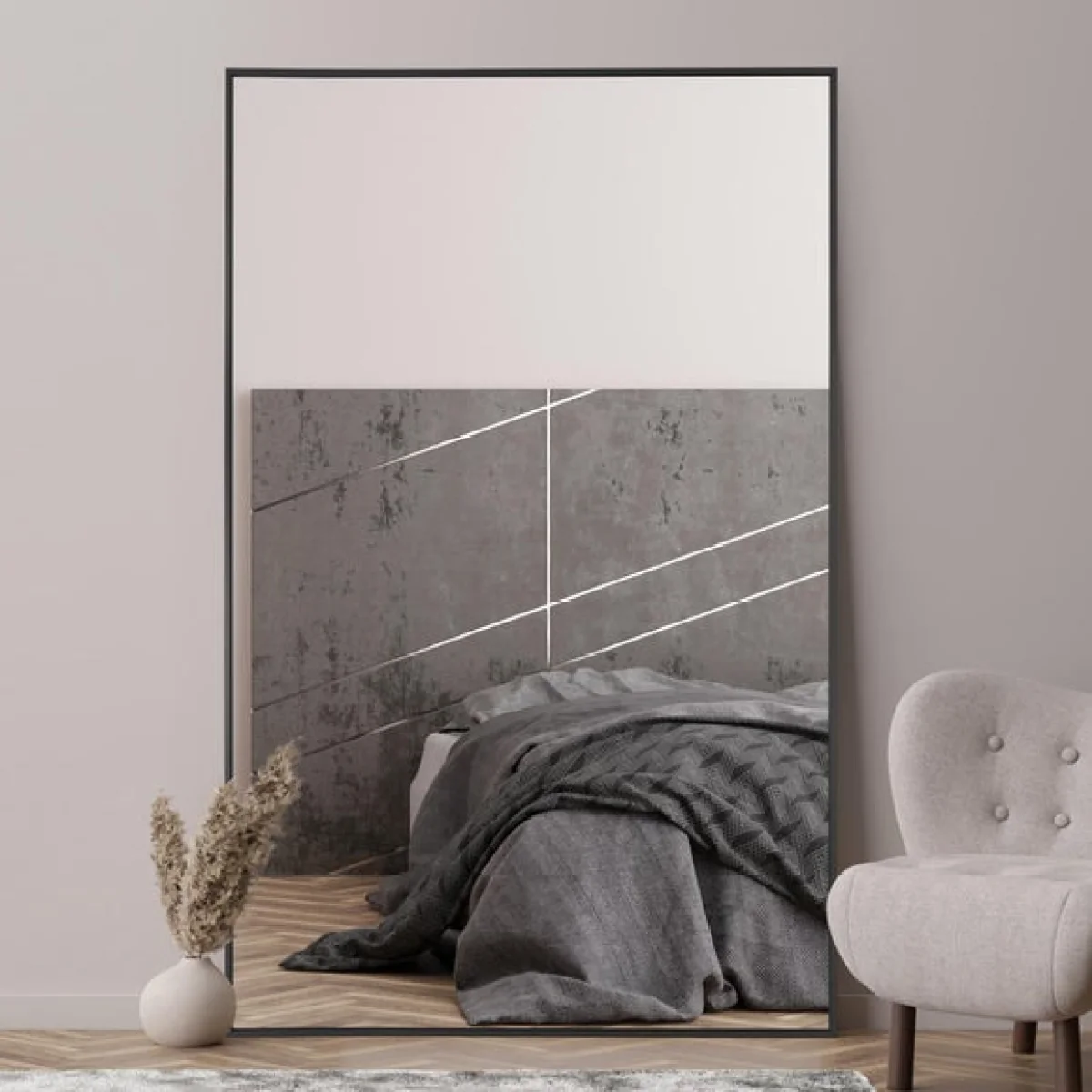 Artus Aluminium Edged Wide Wall Leaner Mirror Black – image 1
