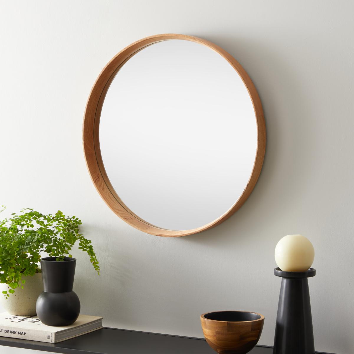 Elements Round Framed Wall Mirror Light Oak – image 2