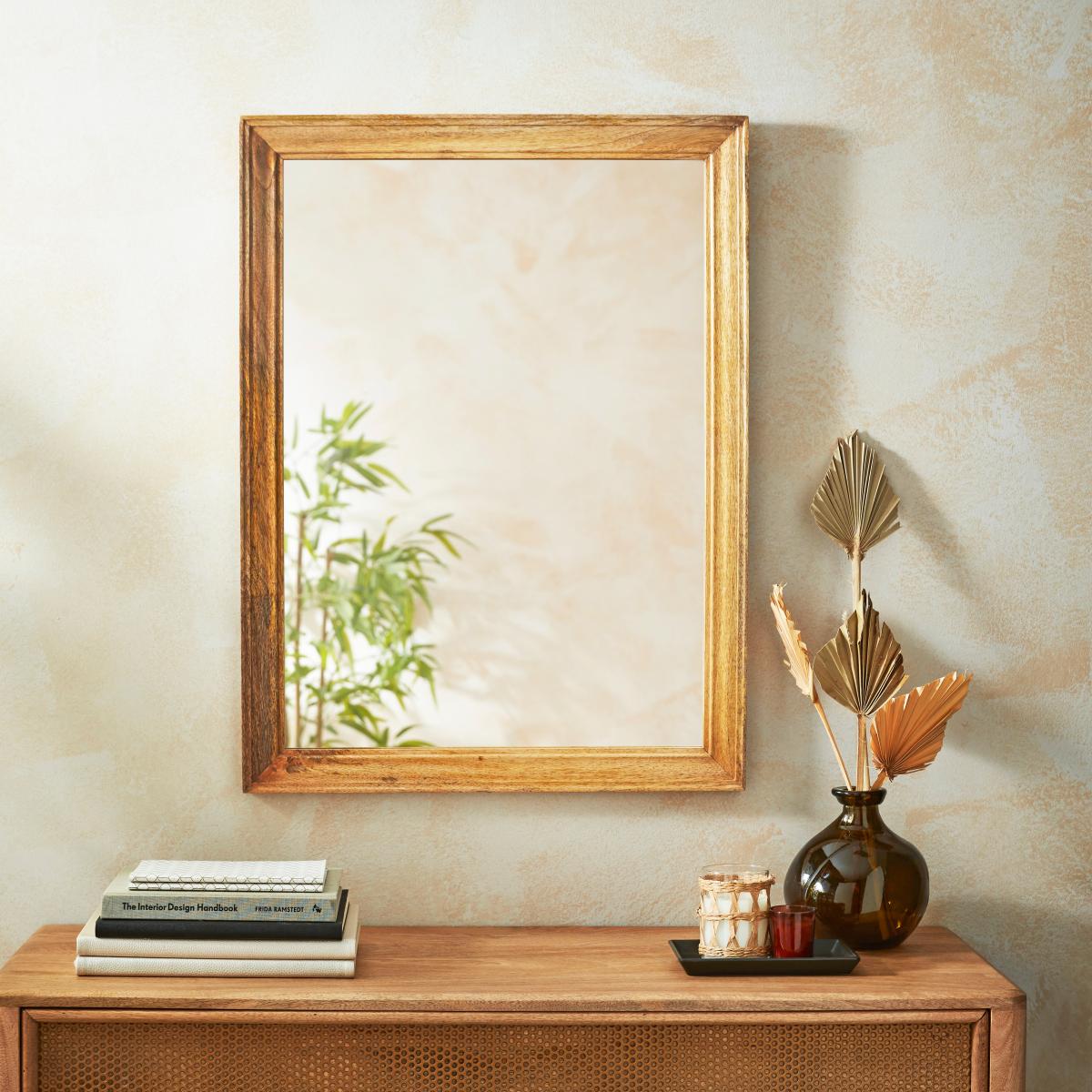 Ribbed Square Wall Mirror Wood (Brown) – image 2