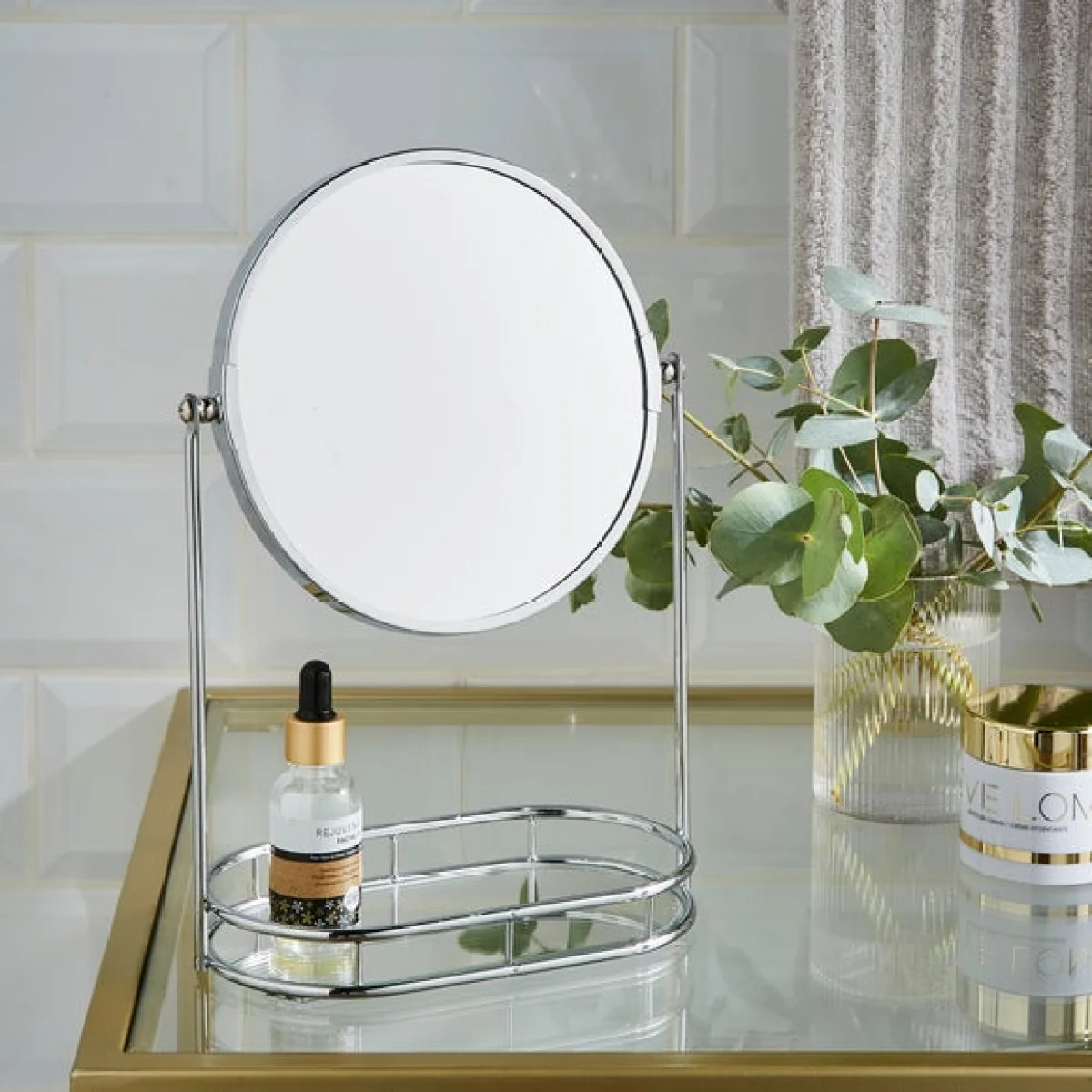 Modern Luxe Pedestal Mirror Chrome – image 1