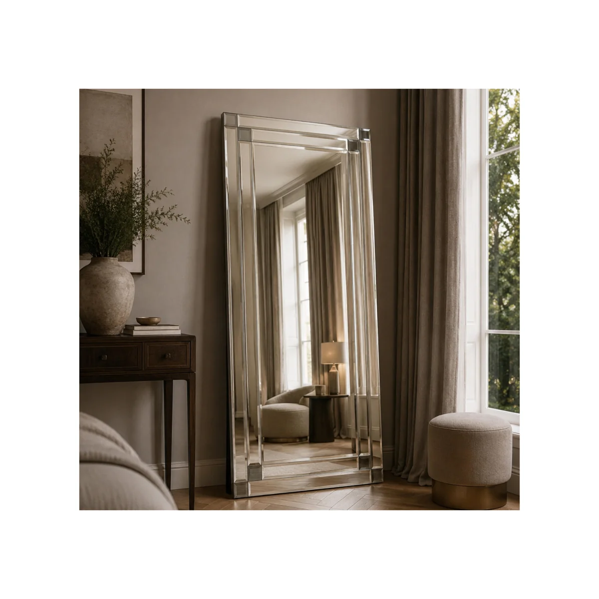 Grey Corner Detail Double Border Leaner Mirror - Home Accessories - In Time for Christmas – image 2