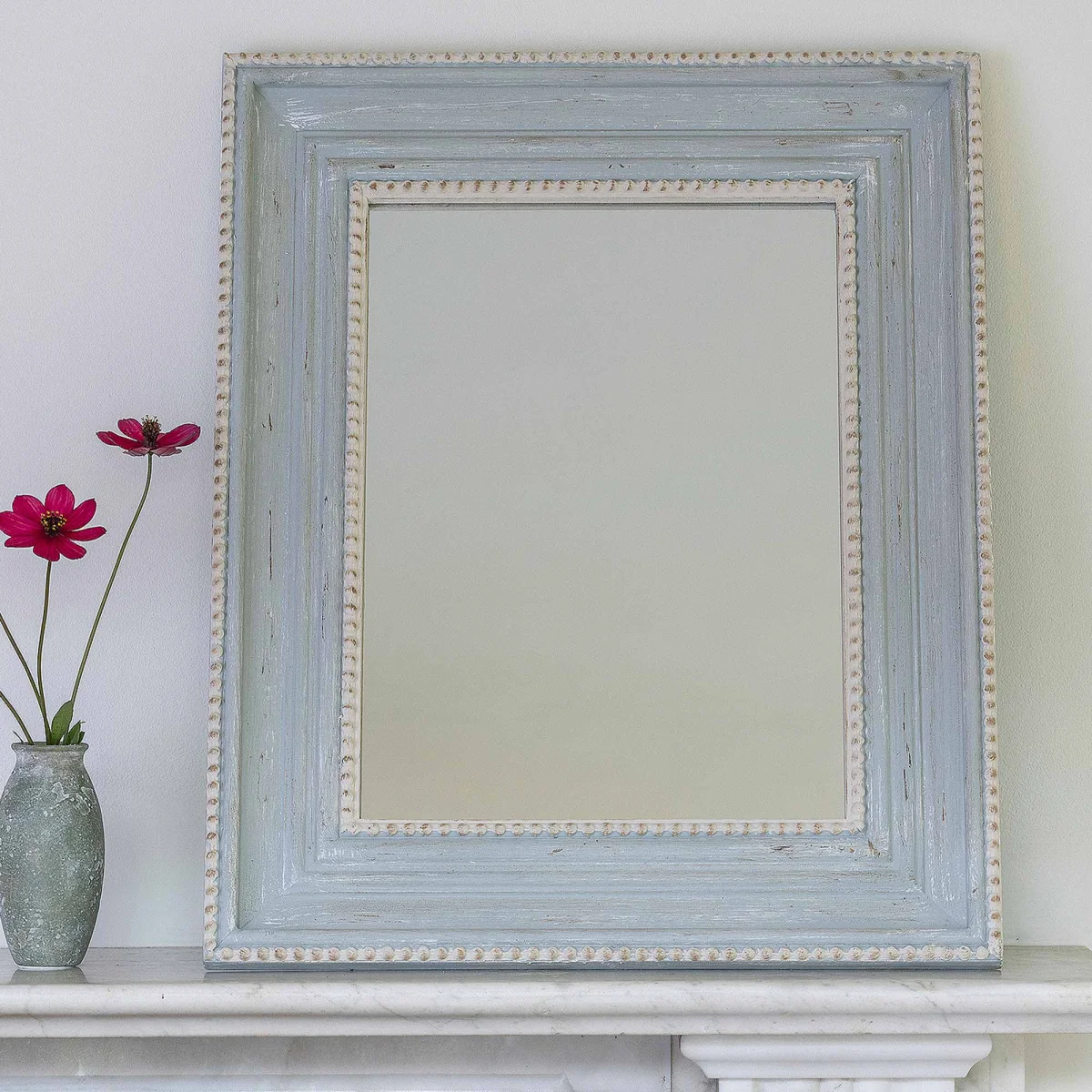 Pair of Frenchie Square Blue Grey Wall Mirrors