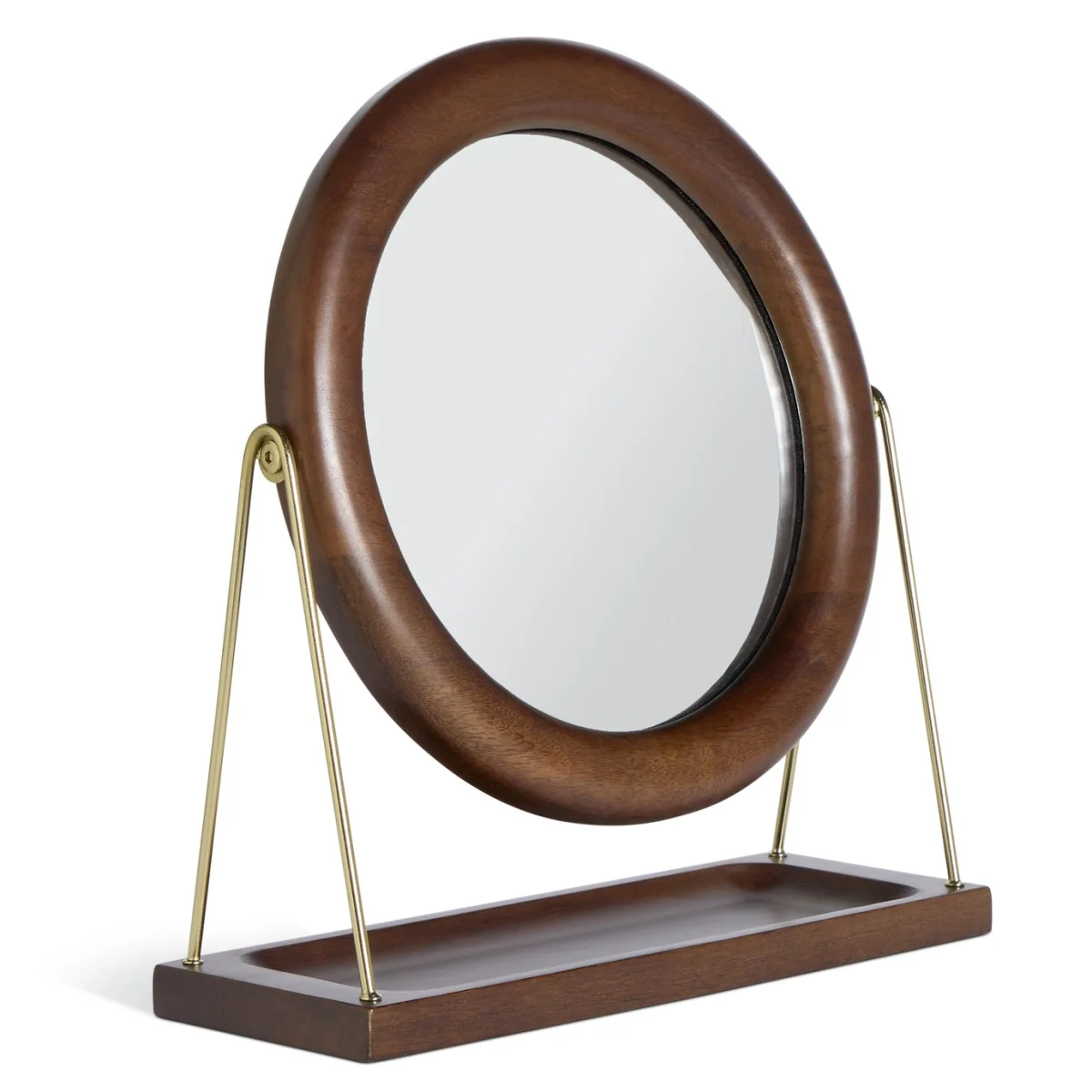 Habitat Dark Mango Wood Round Dressing Table Mirror - 30cm – image 3
