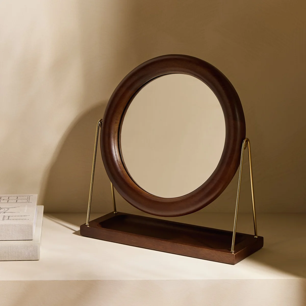 Habitat Dark Mango Wood Round Dressing Table Mirror - 30cm – image 1