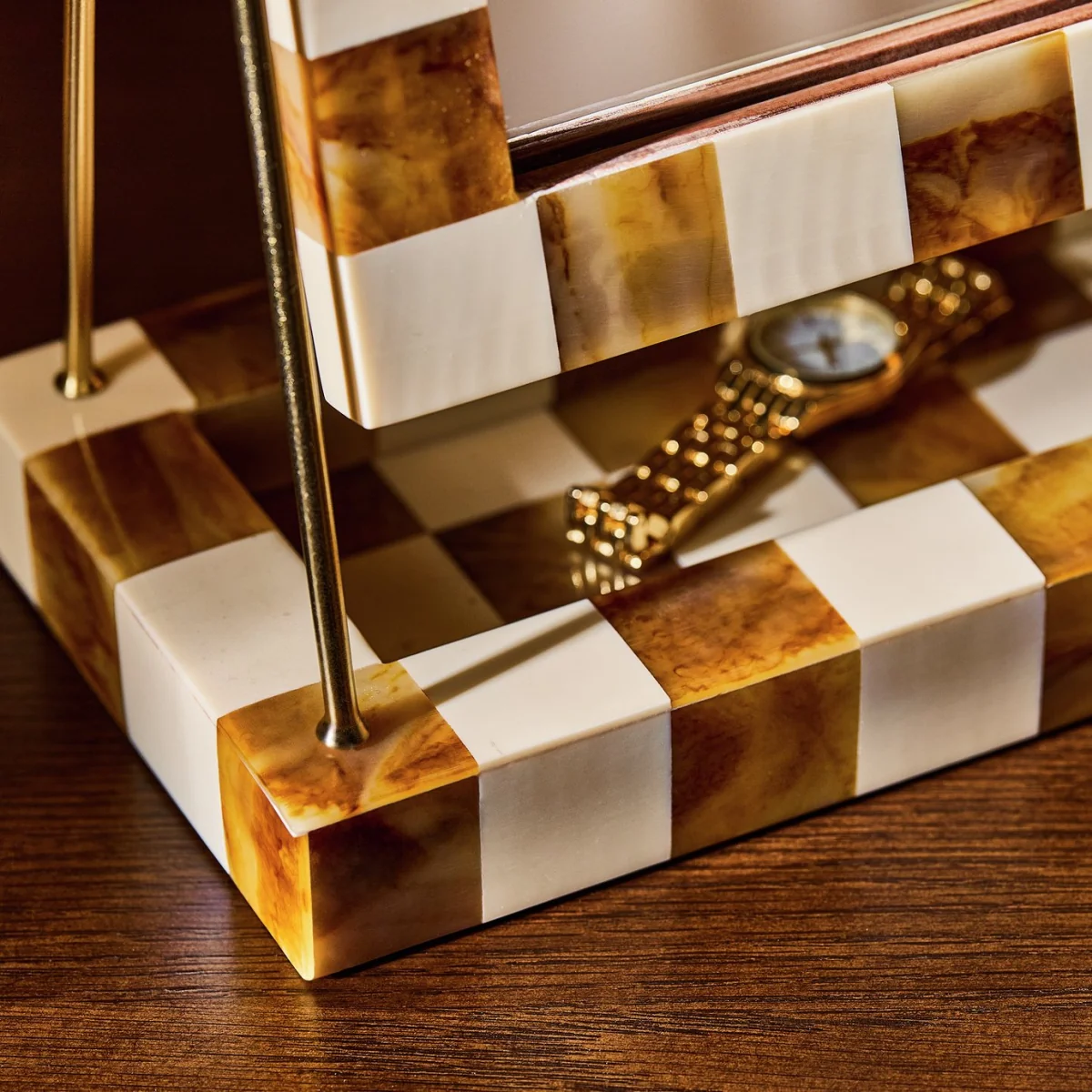 Habitat Checkered Brown & Cream Resin Dressing Table Mirror - 41x33cm – image 5