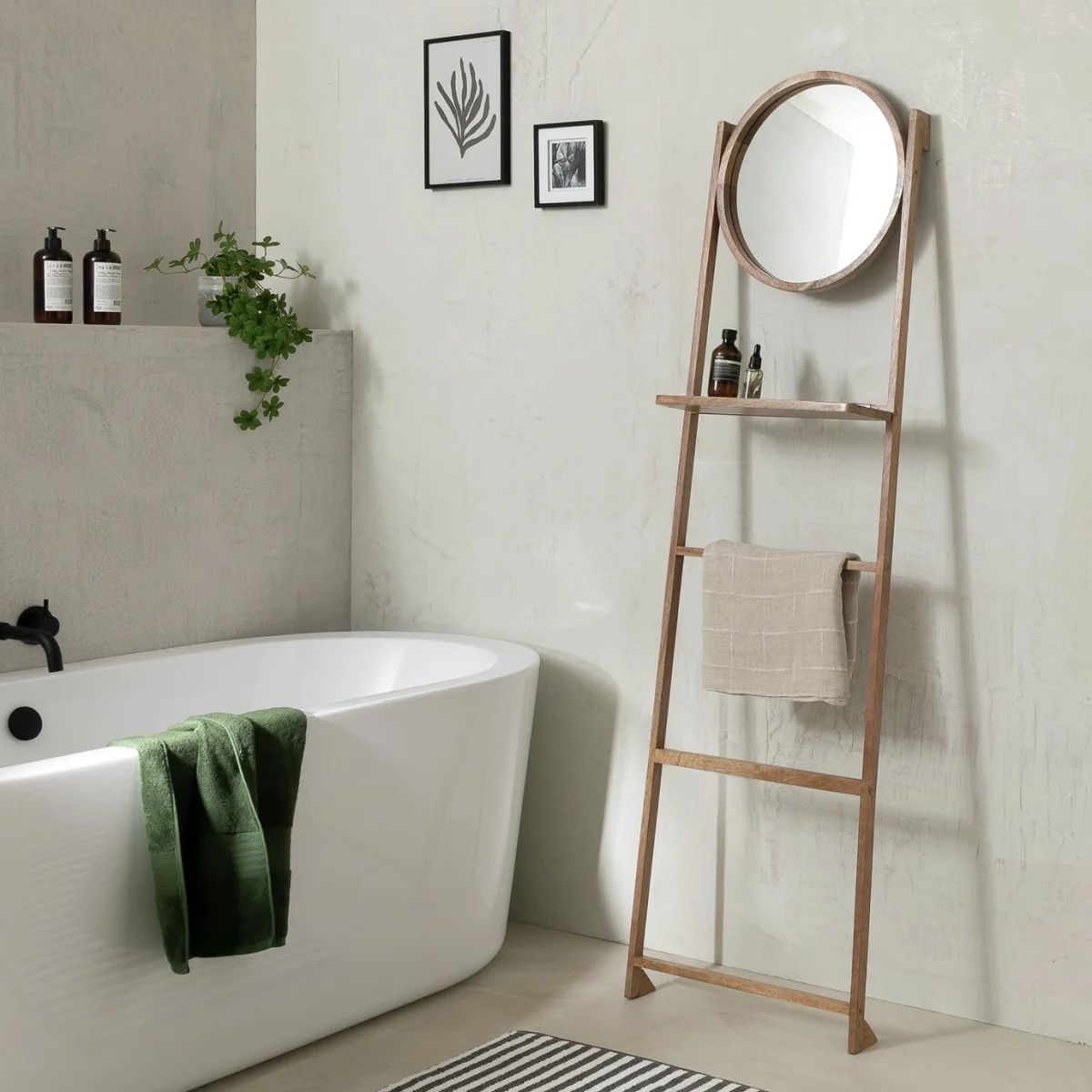 Habitat Free Standing Towel Ladder and Mirror - Natural – image 1