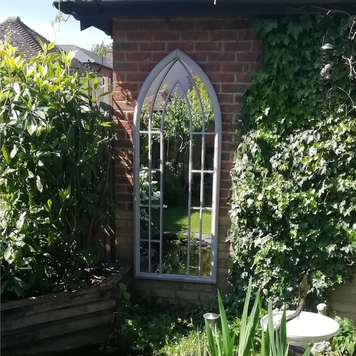 MirrorOutlet Somerley Sunflower Gothic Arch Extra Large Metal Garden Mirror - 190x75cm