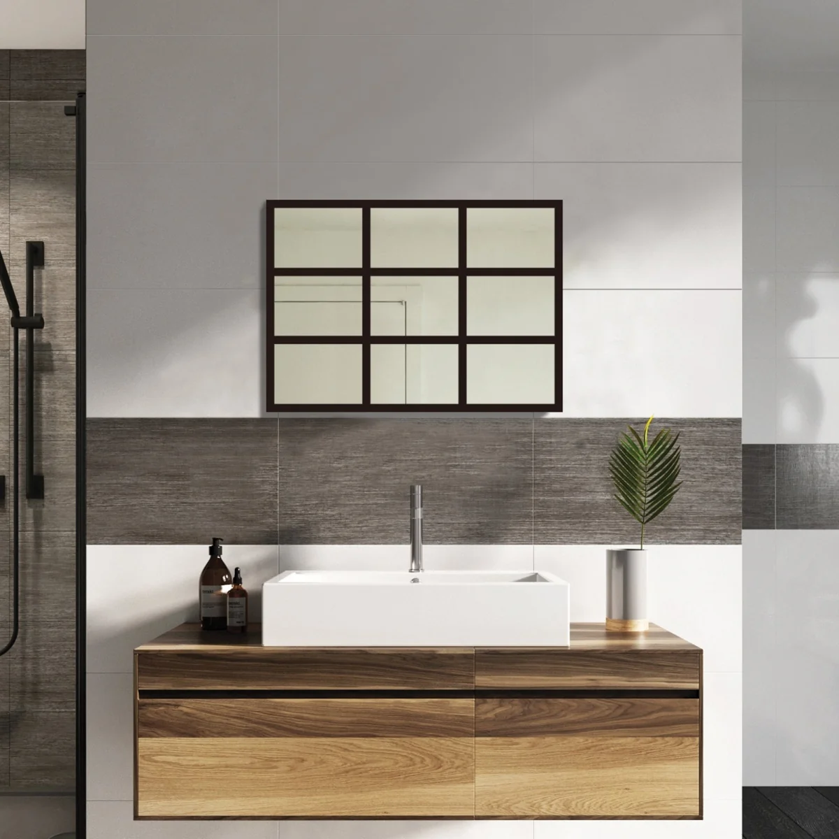Bathstore Rectangle Black Grid Mirror - 700 x 500mm