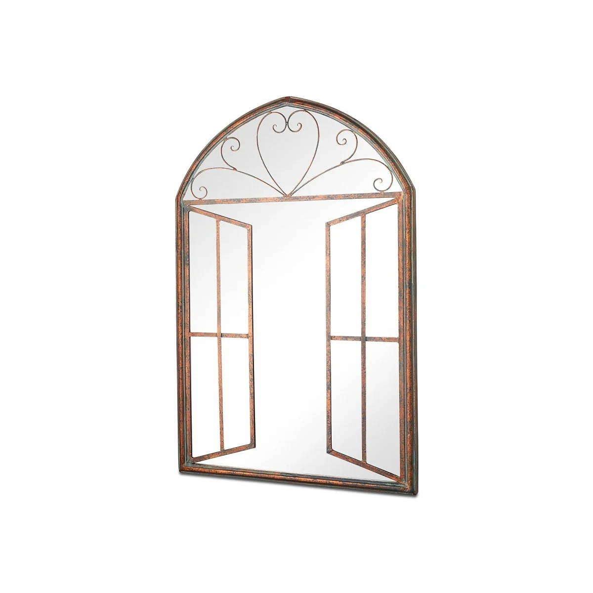 MirrorOutlet Metal Arched Decorative Window Effect Garden Mirror - 92x61cm