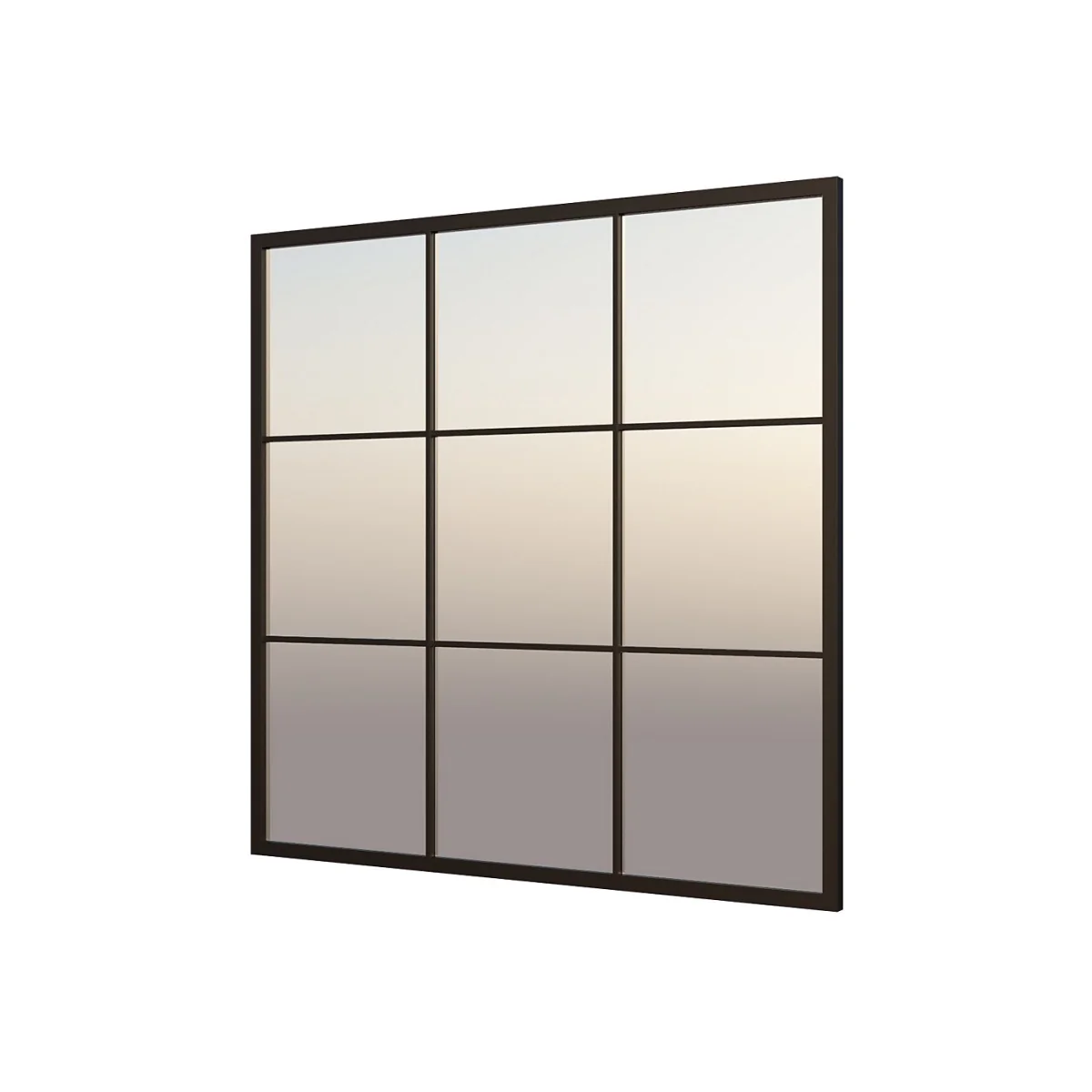 Black Metal Square Window Pane Mirror - 90cm