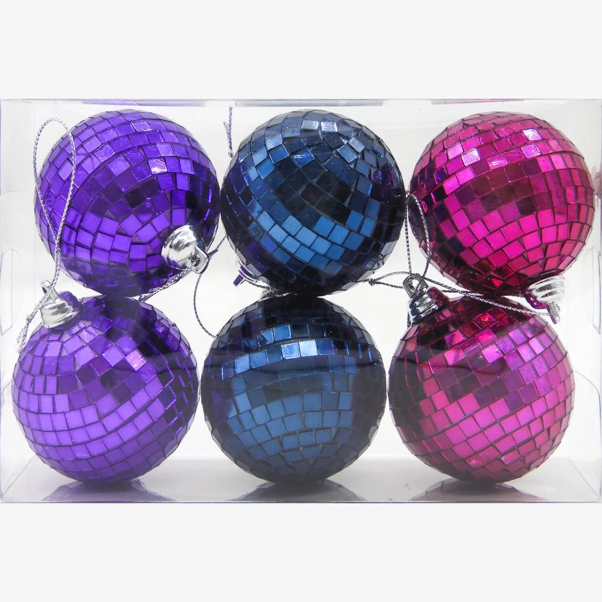 Multicolour Mirror Ball Christmas Tree Decorations - Pack of 6