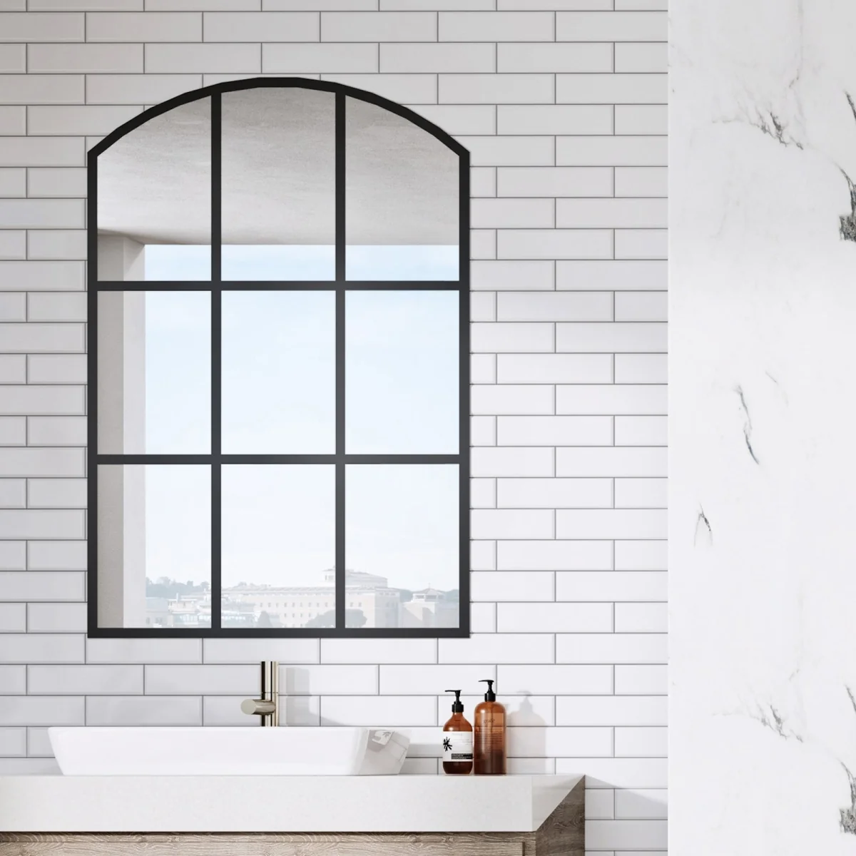 Bathstore Arched Black Grid Mirror - 1100 x 750mm