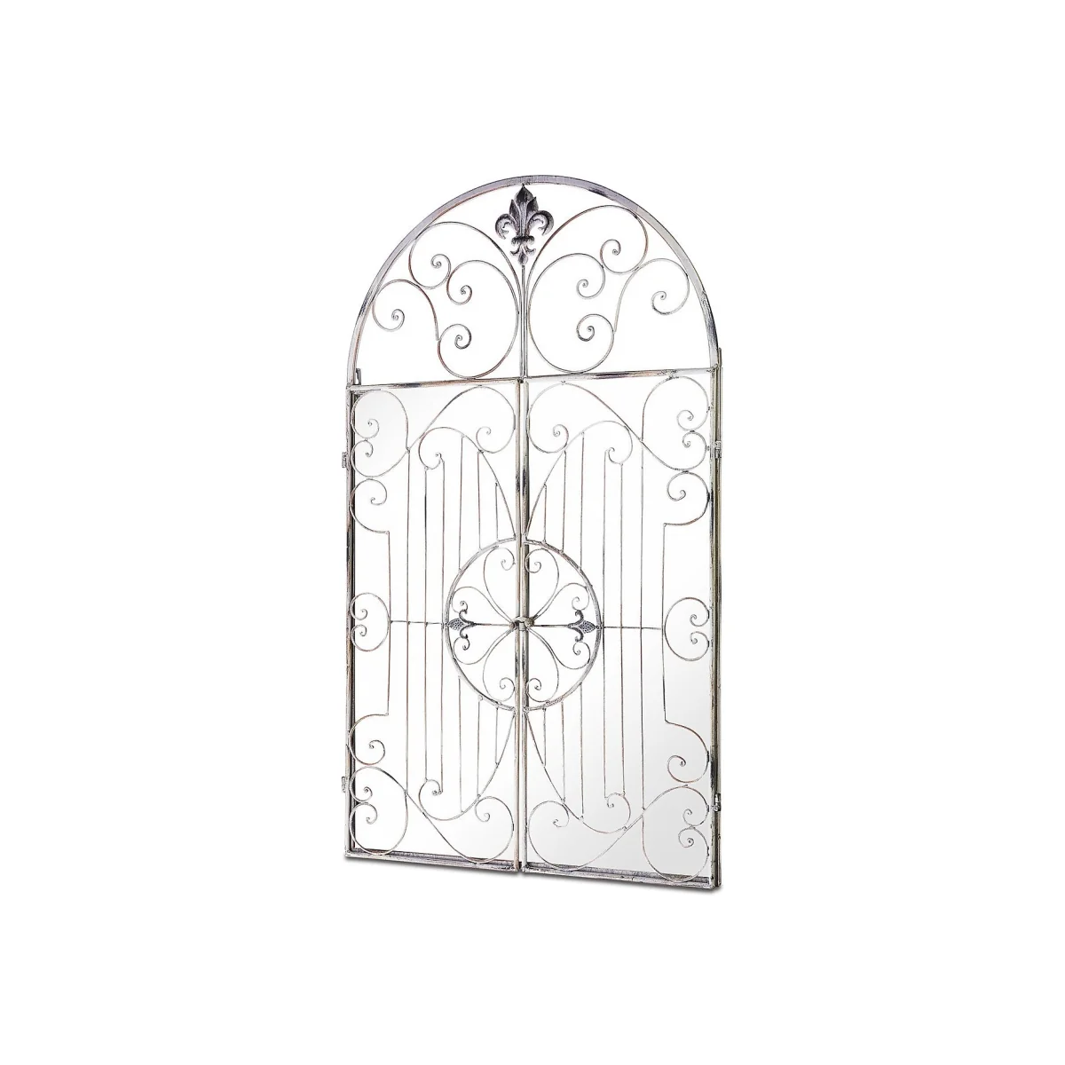 MirrorOutlet Metal Arched Decorative Window Opening Garden Mirror - 102x61cm