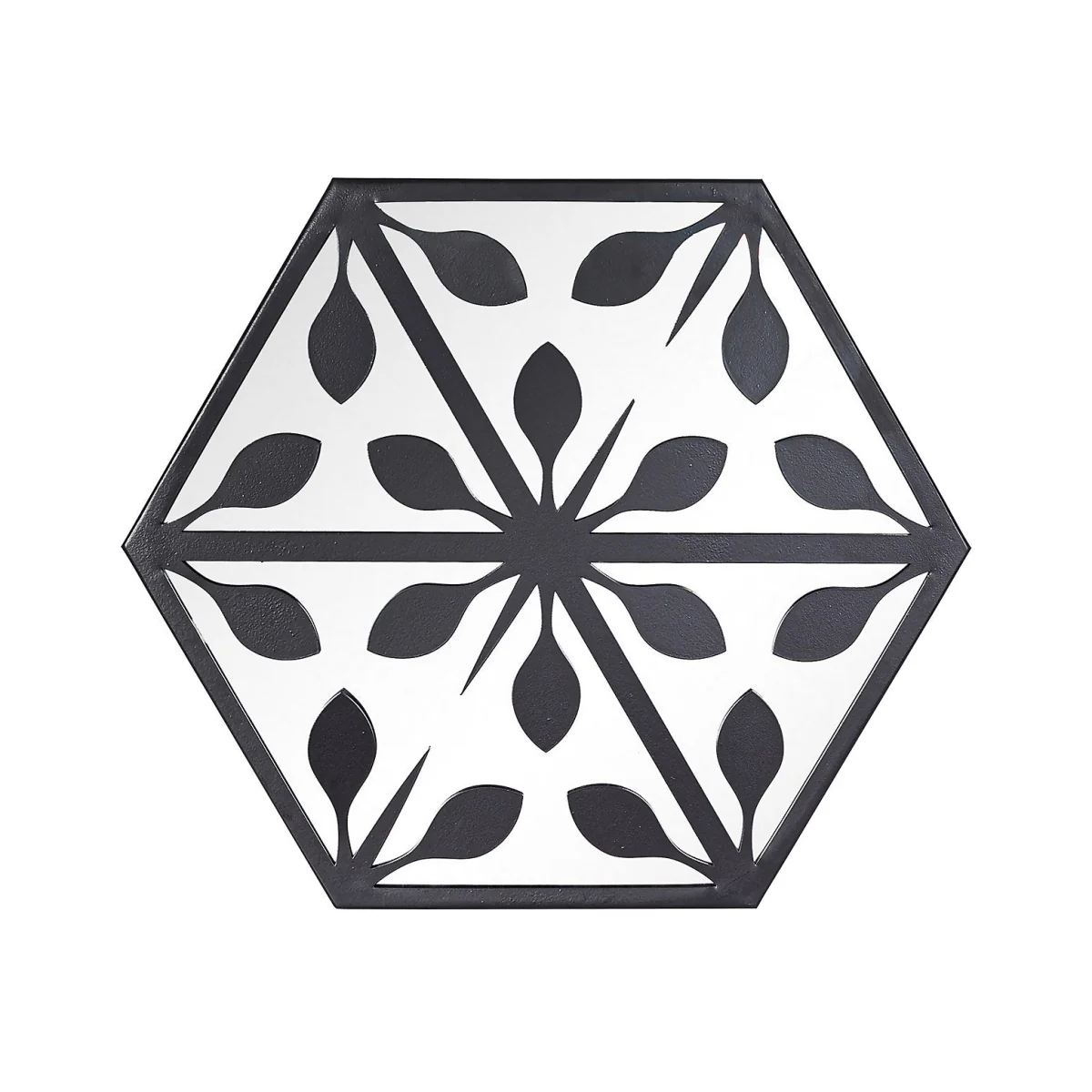 Hexagonal Laser Cut Outdoor Mirror 35cm - Black